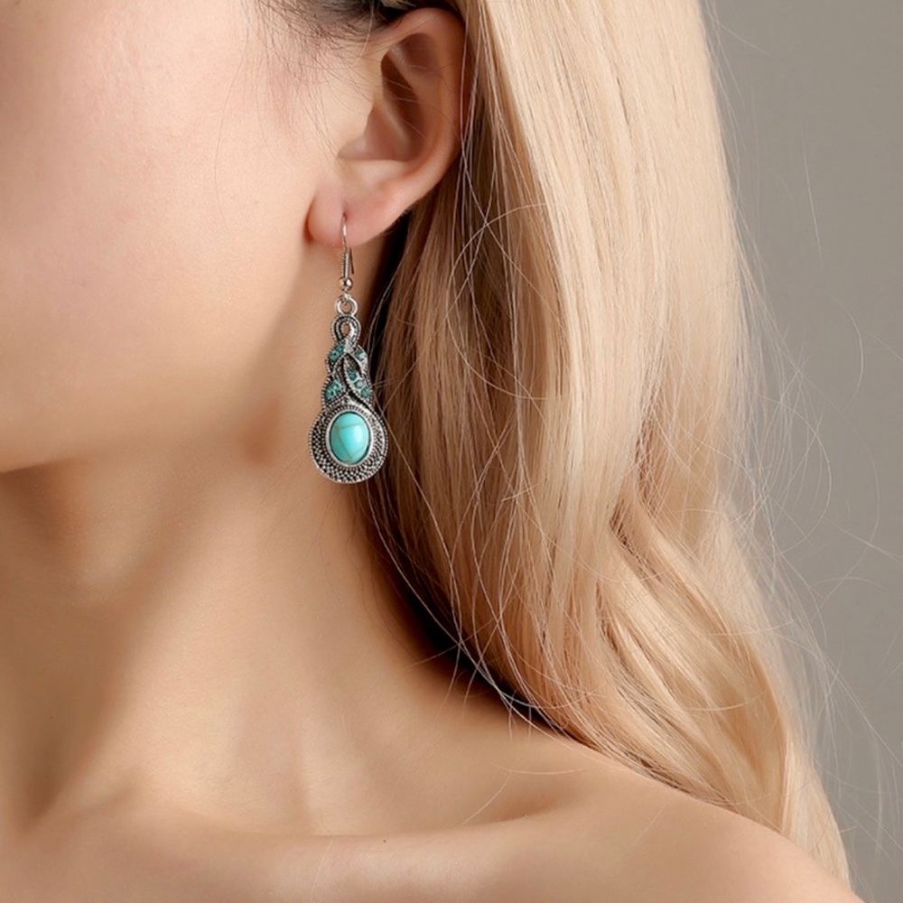 Turquoise and Blue Rhinestone Zinc Alloy material Earrings - Picture 6 of 6